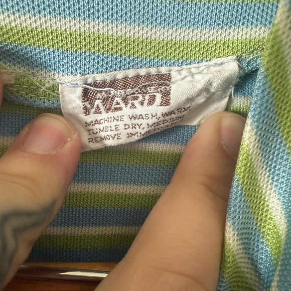 Vintage 70 Striped Sleeveless Vest Montgomery Ward XS Blue Green White - Picture 3 of 4
